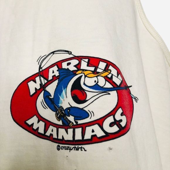 Rare Vintage 80s 90s CRAZY SHIRTS Hawaii T Shirt Tank Top Marlin Maniacs Fishing - Picture 2 of 8